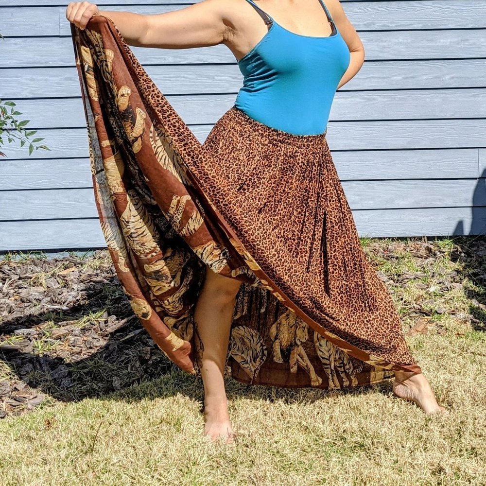 Vtg Revue Wild Animal Reversible Peasant Skirt 1X